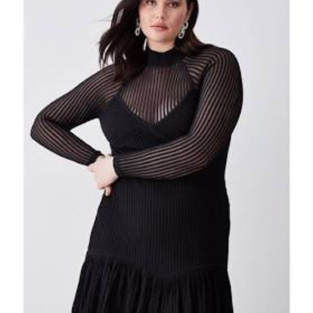 Karen Millen Plus Size Mesh Cable Knit Peplum Hem Dress. US Sz XL. Brand New.